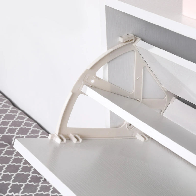 Slim Shoe Cabinet, Trendy Shoe Storage Cabinet with 3 Large Fold-Out Drawers & a Spacious Top Surface for Small Items, White