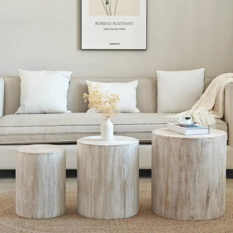 Multiple Tree Rings Table Set of 3 Rustic Wooden Coffee Tables with Distinctive Tree Ring Patter ...