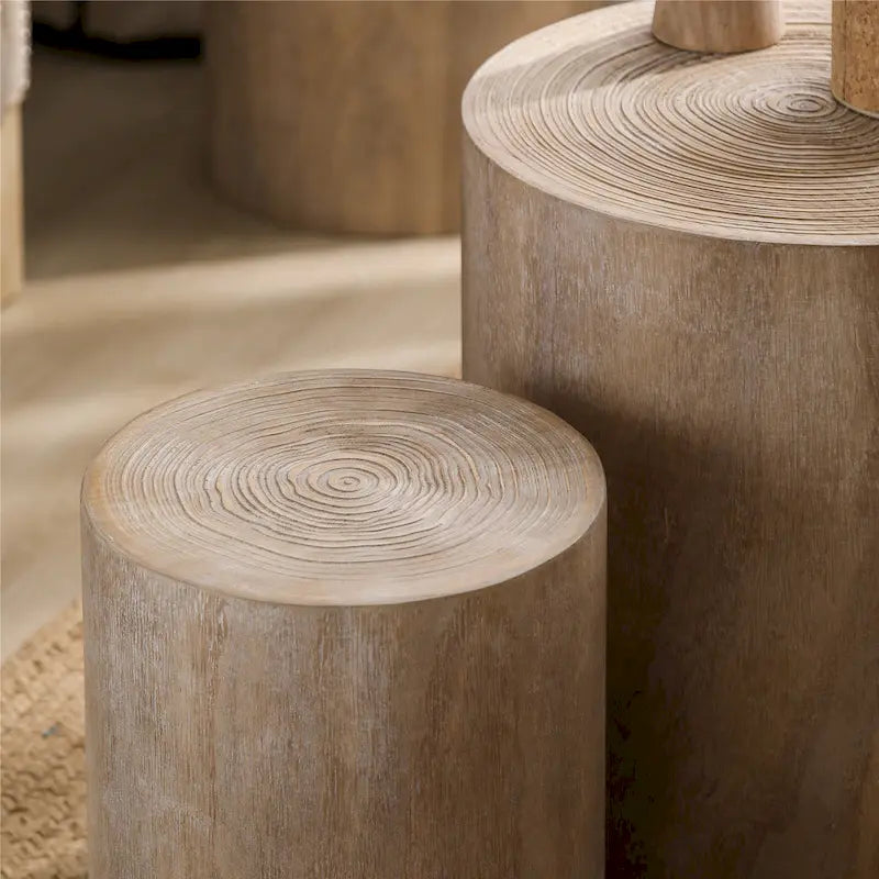 Set of 3 Rustic Wooden Coffee Tables with Distinctive Tree Ring Patterns - Perfect for Living Room