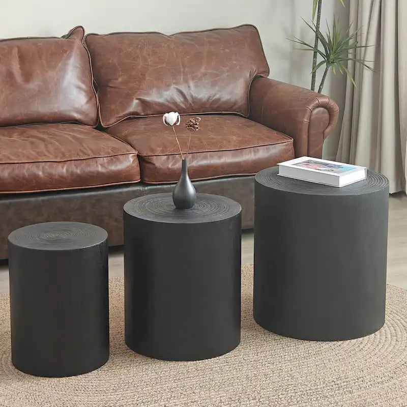 Set of 3 Rustic Wooden Coffee Tables with Distinctive Tree Ring Patterns - Perfect for Living Room
