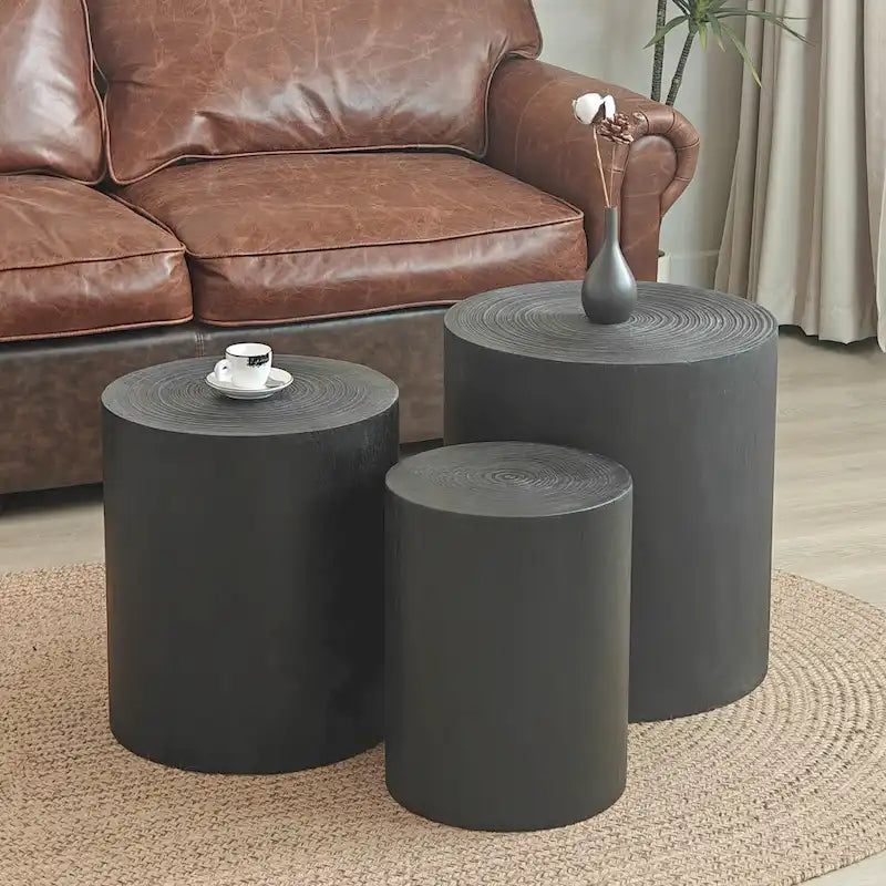 Set of 3 Rustic Wooden Coffee Tables with Distinctive Tree Ring Patterns - Perfect for Living Room