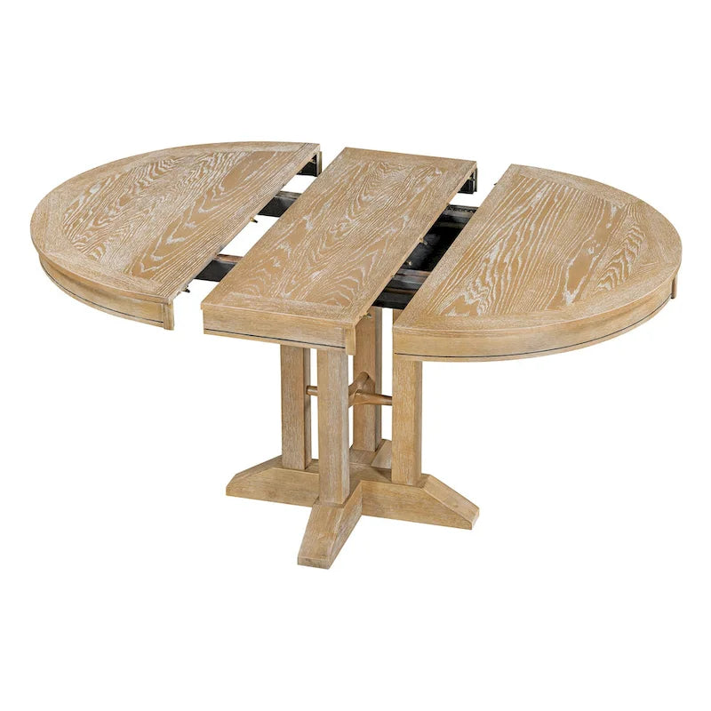Rustic Farmhouse Dining Table and Chair Sets Extendable Round Table and Chair Sets with Adjustable Table Top for Dining Room