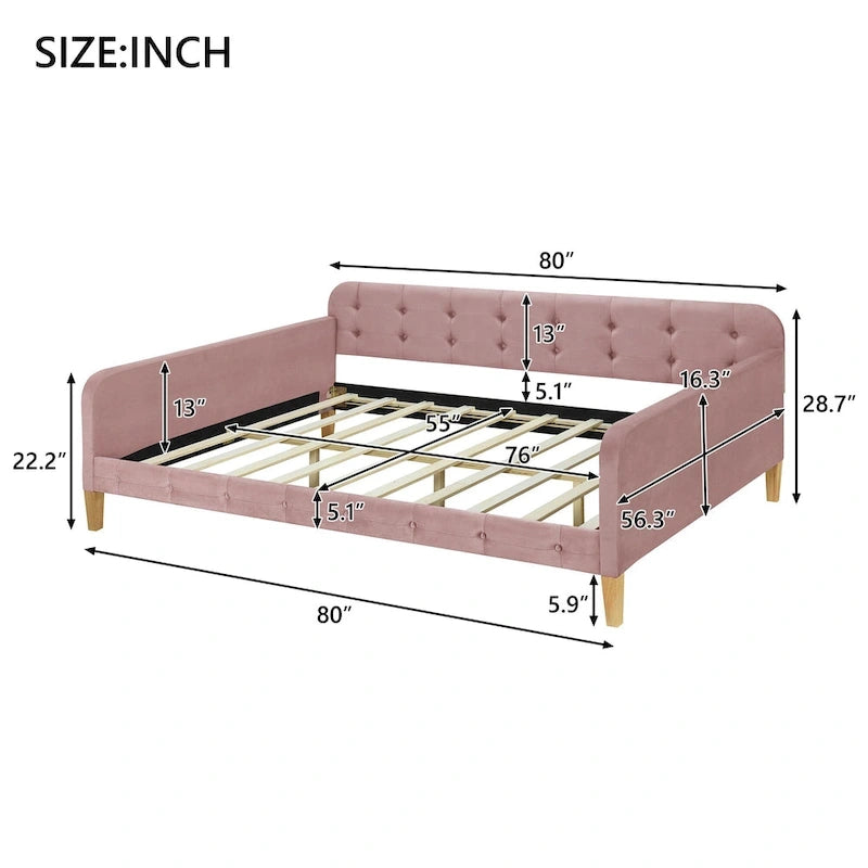 Upholstered Daybed w4 Support Legs, Button Tufting Loveseat Sofa Bed