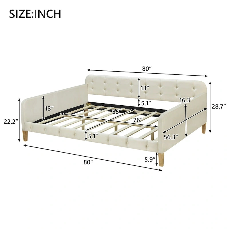 Upholstered Daybed w4 Support Legs, Button Tufting Loveseat Sofa Bed