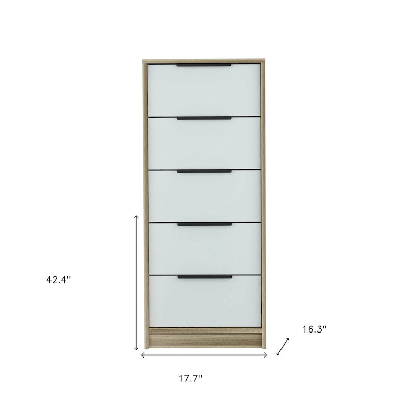 Wood Modern 5 Drawer Dresser Chest with Metal Glides and Handles