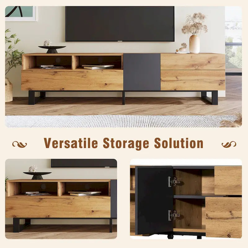 70.9 TV Stand with Double Storage Space and Drop Down Door for TVs Up to 80
