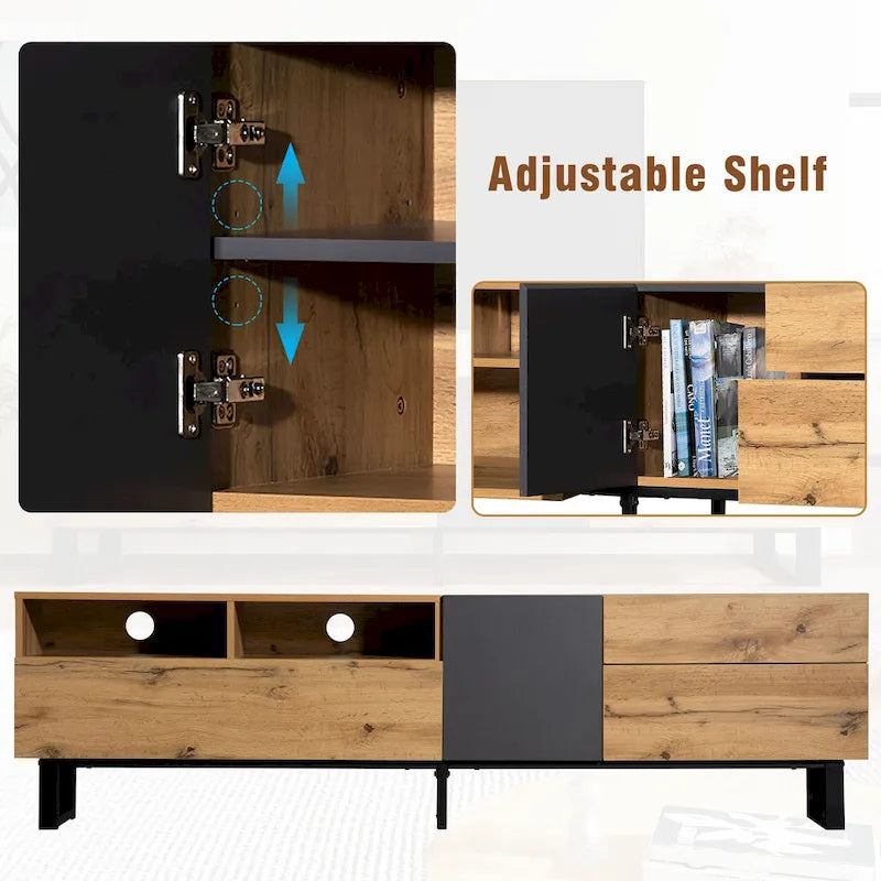 70.9 TV Stand with Double Storage Space and Drop Down Door for TVs Up to 80