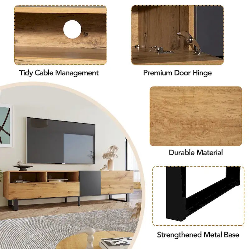 70.9 TV Stand with Double Storage Space and Drop Down Door for TVs Up to 80