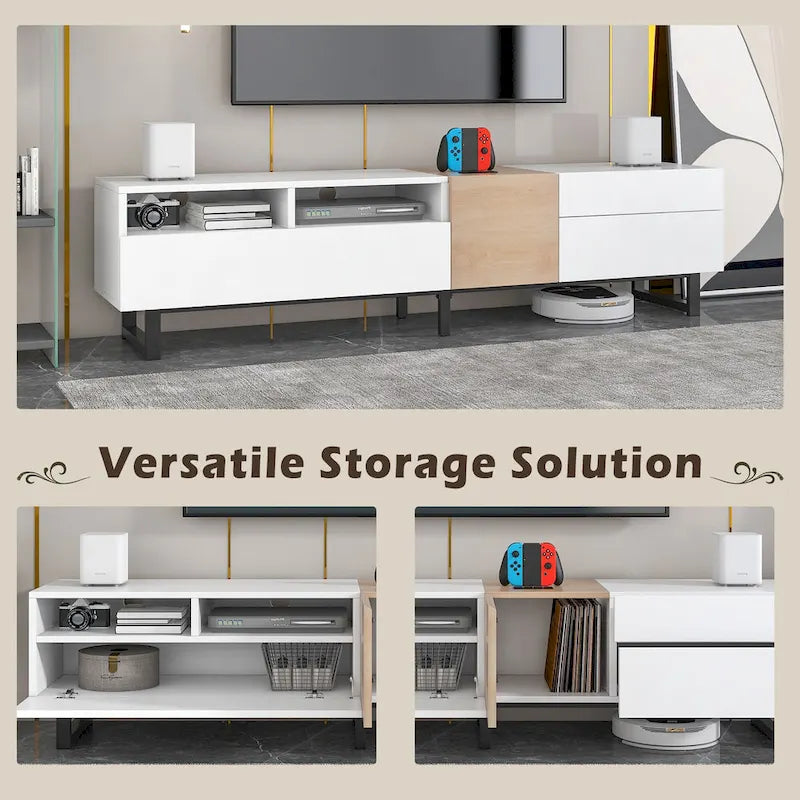 70.9 TV Stand with Double Storage Space and Drop Down Door for TVs Up to 80