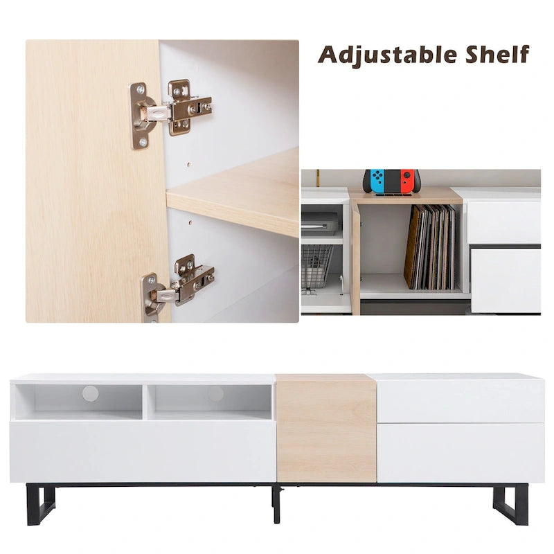 70.9 TV Stand with Double Storage Space and Drop Down Door for TVs Up to 80