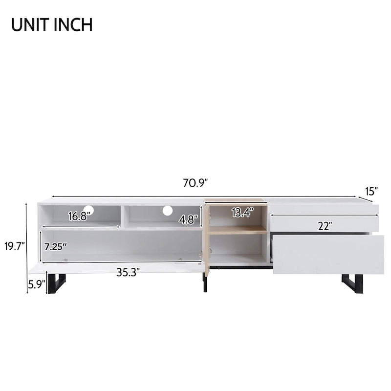 70.9 TV Stand with Double Storage Space and Drop Down Door for TVs Up to 80