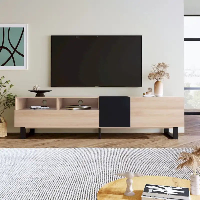 70.9 TV Stand with Double Storage Space and Drop Down Door for TVs Up to 80