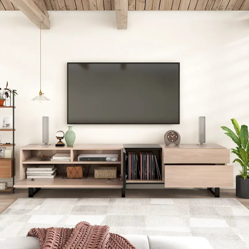 70.9 TV Stand with Double Storage Space and Drop Down Door for TVs Up to 80