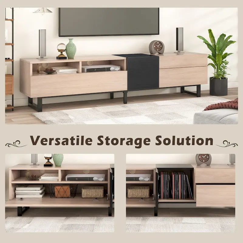 70.9 TV Stand with Double Storage Space and Drop Down Door for TVs Up to 80