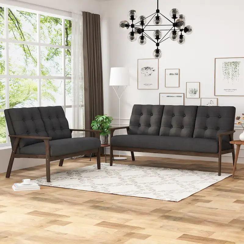 Aries Mid-century 2-piece Fabric Sofa Set by