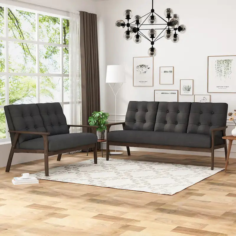 Aries Mid-century 2-piece Fabric Sofa Set by 