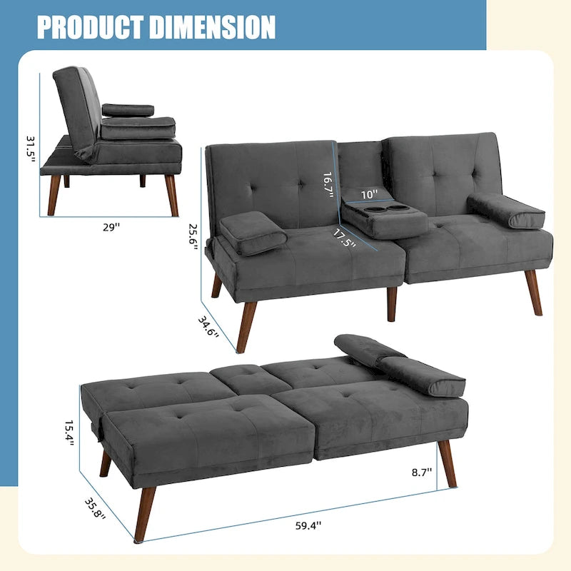 60 Small Loveseat, 3 in 1 Cute Convertible Sofa Bed