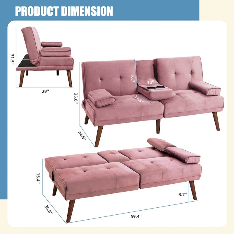 60 Small Loveseat, 3 in 1 Cute Convertible Sofa Bed