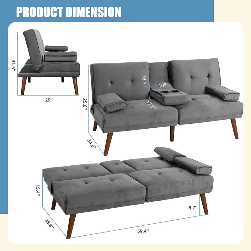60 Small Loveseat, 3 in 1 Cute Convertible Sofa Bed