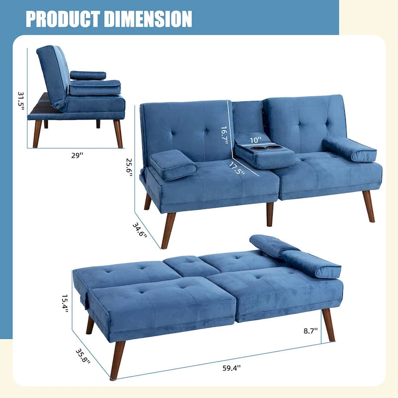 60 Small Loveseat, 3 in 1 Cute Convertible Sofa Bed