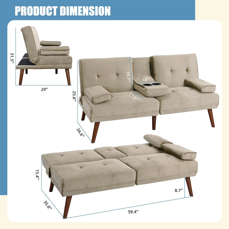 60 Small Loveseat, 3 in 1 Cute Convertible Sofa Bed