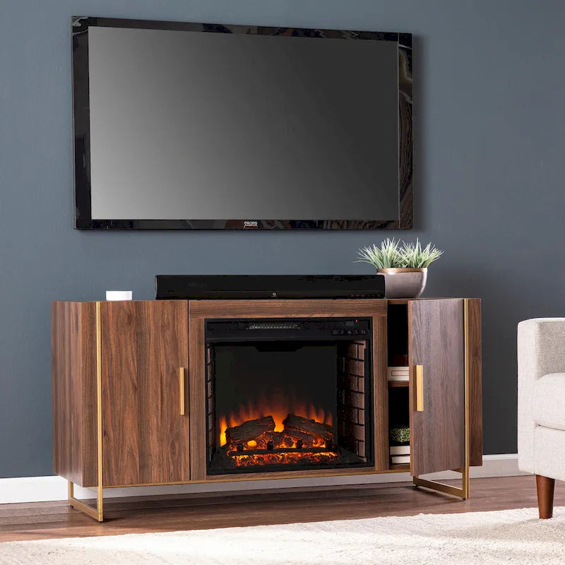Danielson Contemporary Brown Wood Electric Fireplace Media TV Stand for TV's up to 52