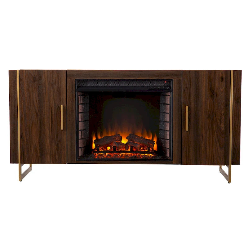 Danielson Contemporary Brown Wood Electric Fireplace Media TV Stand for TV's up to 52