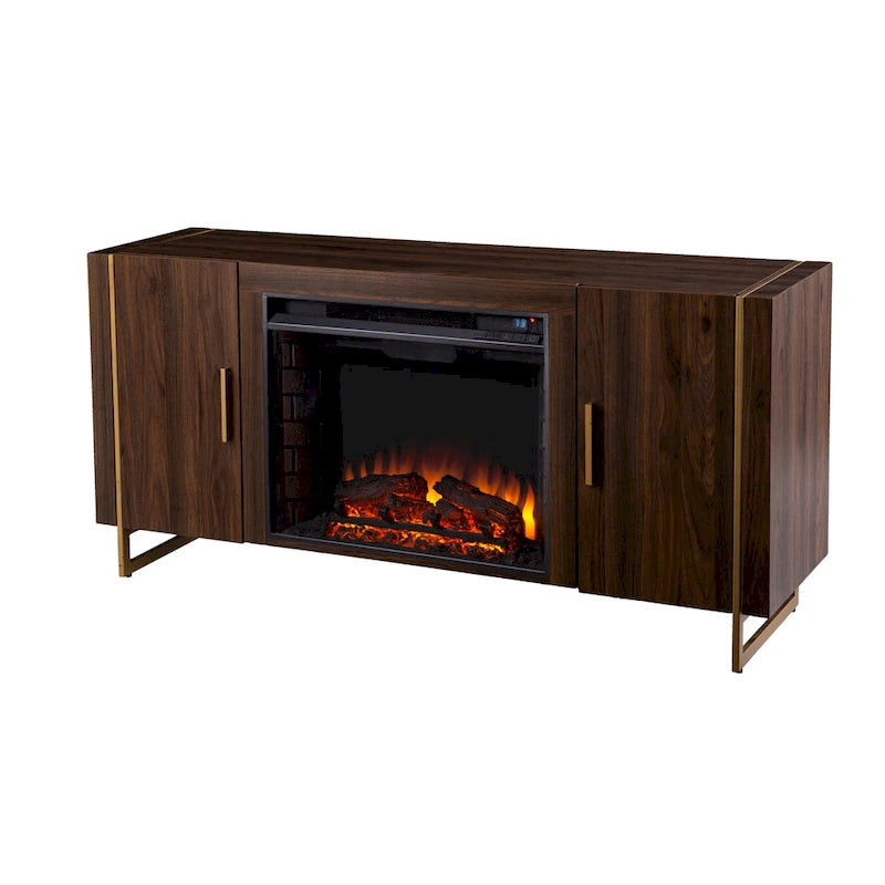 Danielson Contemporary Brown Wood Electric Fireplace Media TV Stand for TV's up to 52