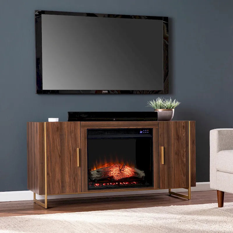 Danielson Contemporary Brown Wood Electric Fireplace Media TV Stand for TV's up to 52
