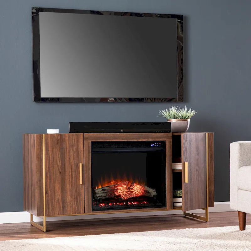 Danielson Contemporary Brown Wood Electric Fireplace Media TV Stand for TV's up to 52