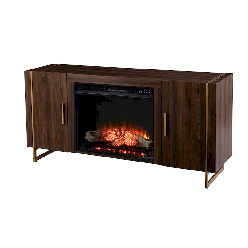 Danielson Contemporary Brown Wood Electric Fireplace Media TV Stand for TV's up to 52