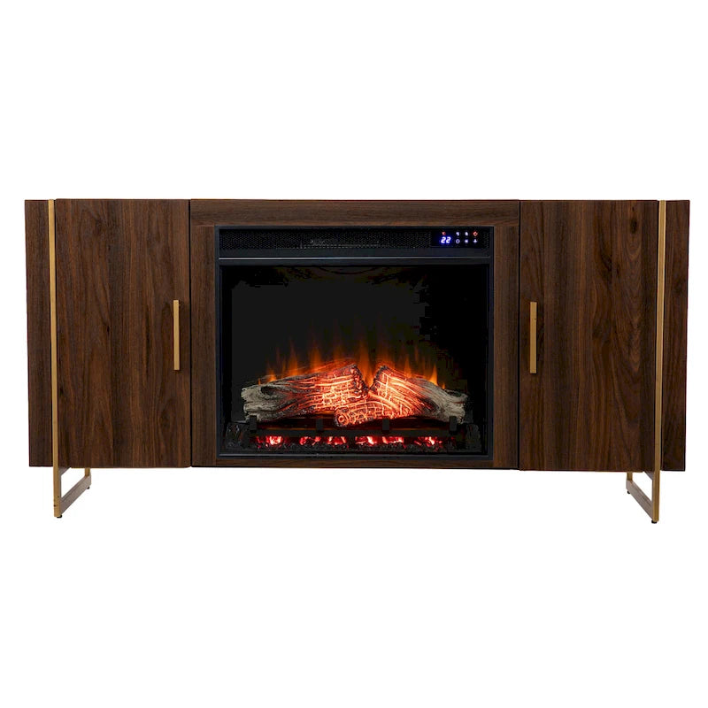 Danielson Contemporary Brown Wood Electric Fireplace Media TV Stand for TV's up to 52