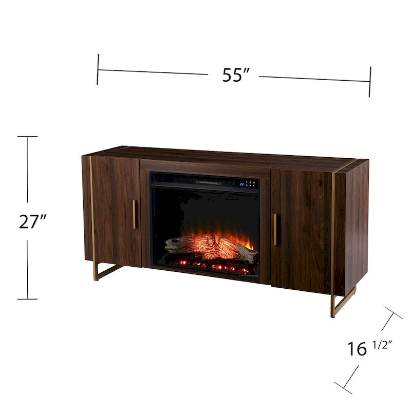Danielson Contemporary Brown Wood Electric Fireplace Media TV Stand for TV's up to 52