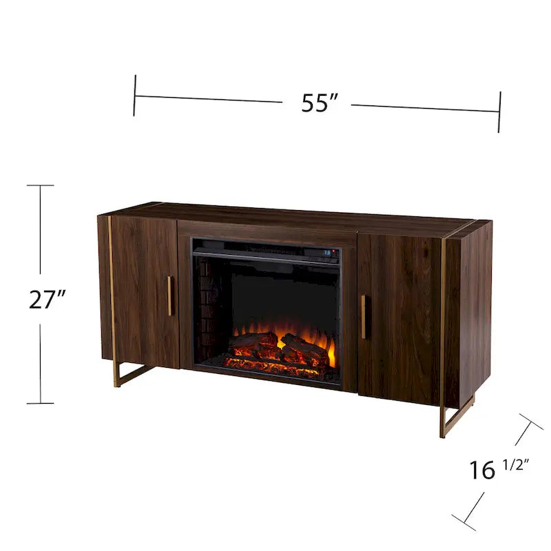 Danielson Contemporary Brown Wood Electric Fireplace Media TV Stand for TV's up to 52