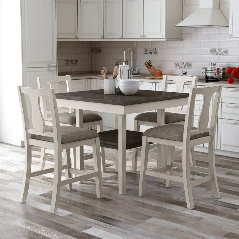 Merichleri Rustic Antique White Wood 5-Piece Counter Height Dining Set by 