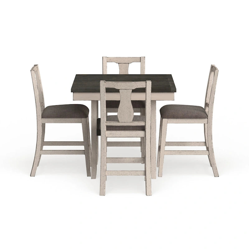 Merichleri Rustic Antique White Wood 5-Piece Counter Height Dining Set by