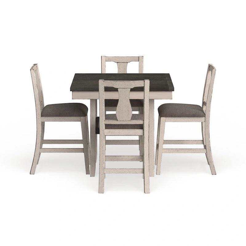 Merichleri Rustic Antique White Wood 5-Piece Counter Height Dining Set by
