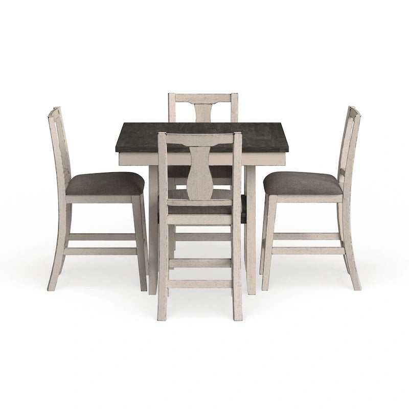 Merichleri Rustic Antique White Wood 5-Piece Counter Height Dining Set by