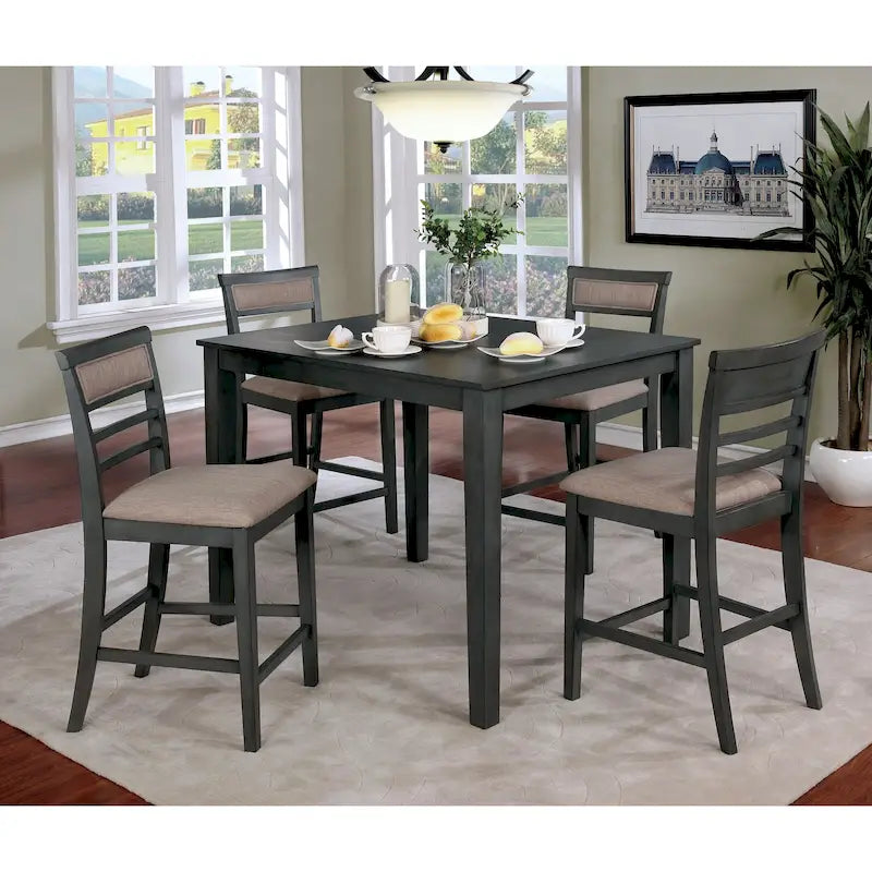 Yevana Contemporary Solid Wood 5-Piece Counter Height Dining Set by