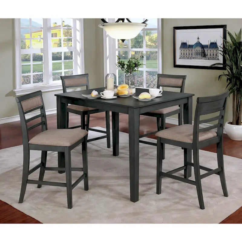 Yevana Contemporary Solid Wood 5-Piece Counter Height Dining Set by 