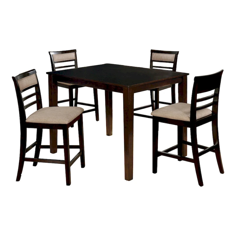 Yevana Contemporary Solid Wood 5-Piece Counter Height Dining Set by
