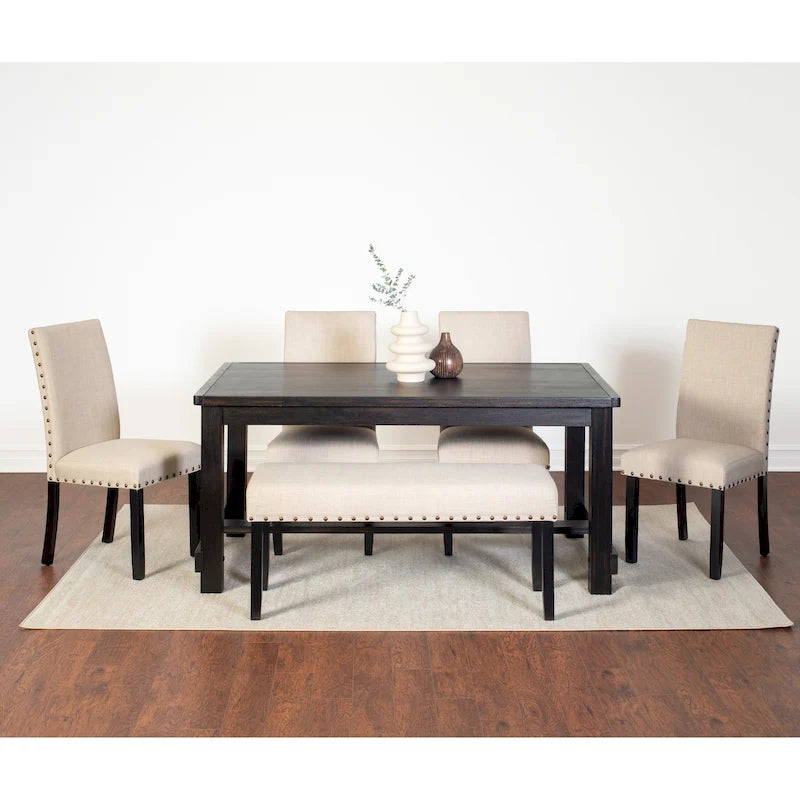 Muzzi Contemporary 6-Piece Dining Set, Dining Table with 4 Stylish Chairs and a Bench
