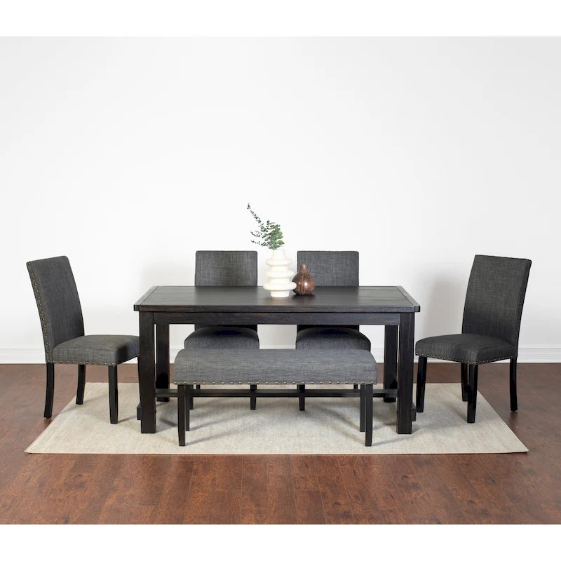 Muzzi Contemporary 6-Piece Dining Set, Dining Table with 4 Stylish Chairs and a Bench