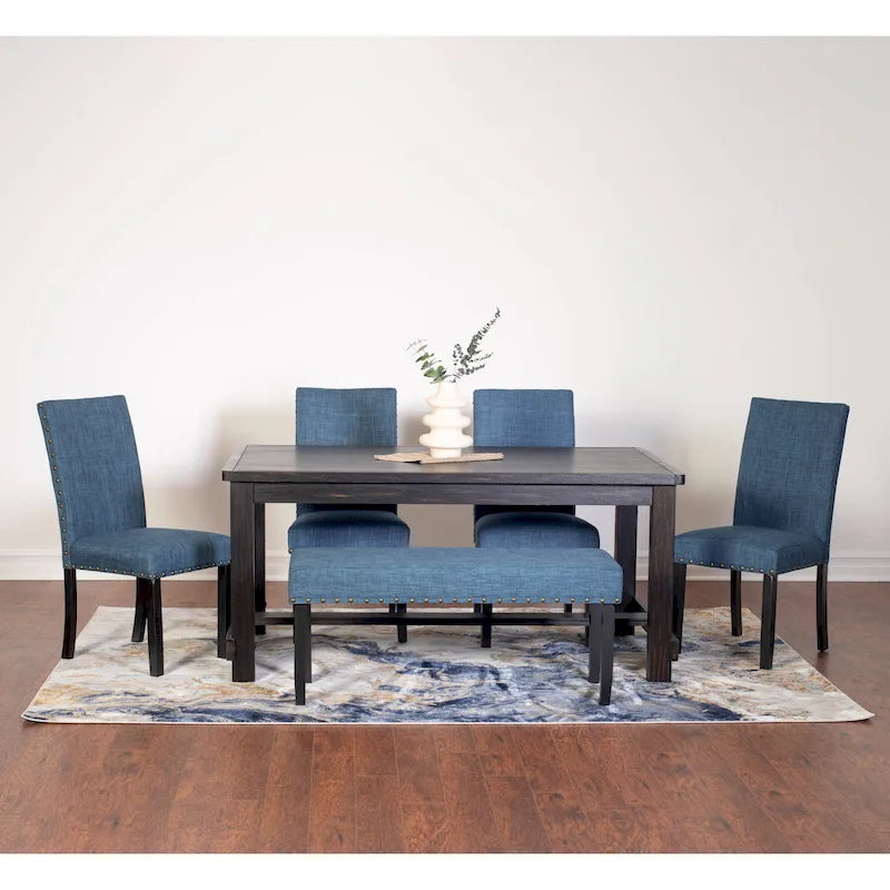 Muzzi Contemporary 6-Piece Dining Set, Dining Table with 4 Stylish Chairs and a Bench