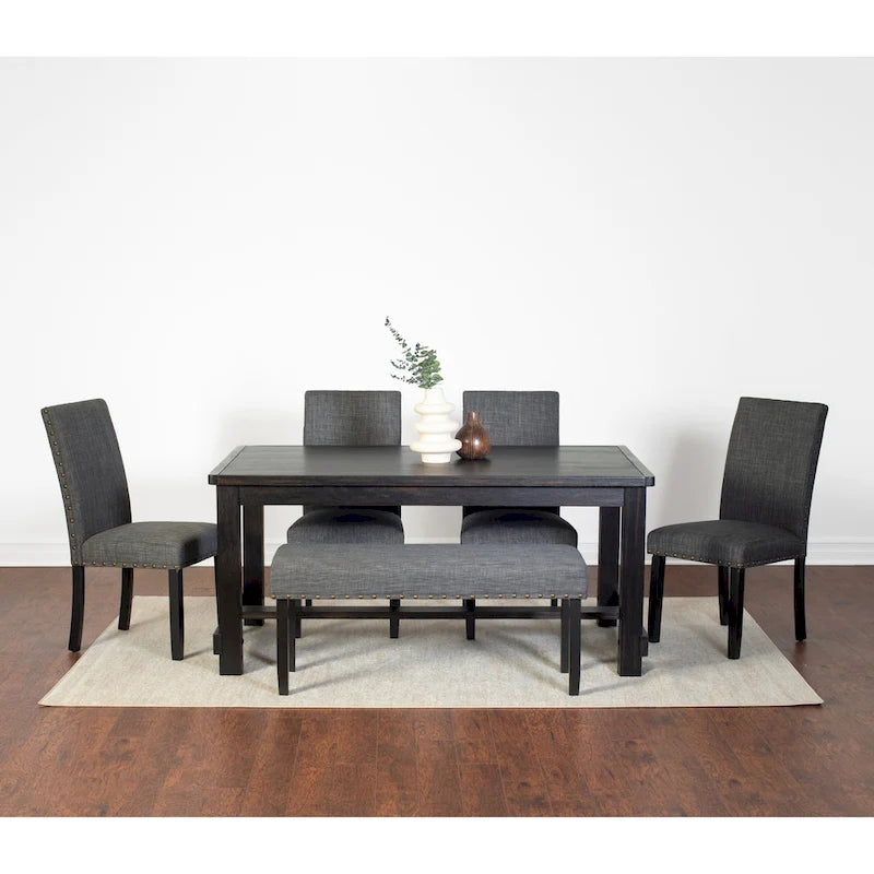 Muzzi Contemporary 6-Piece Dining Set, Dining Table with 4 Stylish Chairs and a Bench