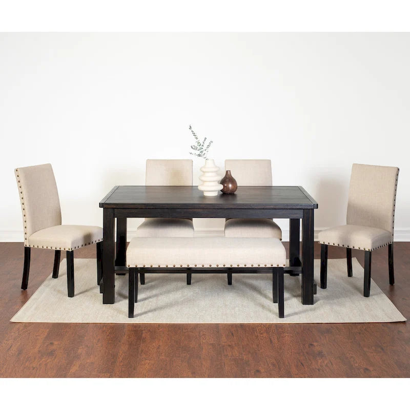 Muzzi Contemporary 6-Piece Dining Set, Dining Table with 4 Stylish Chairs and a Bench
