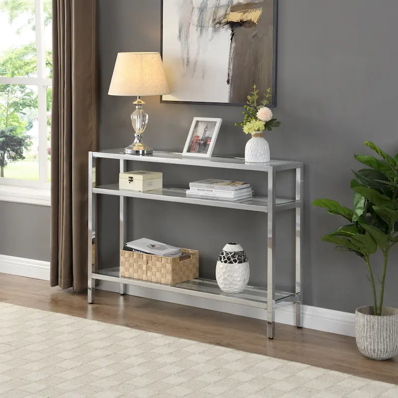 Chrysalis 3 Tier Glass Top Console Table - Gold