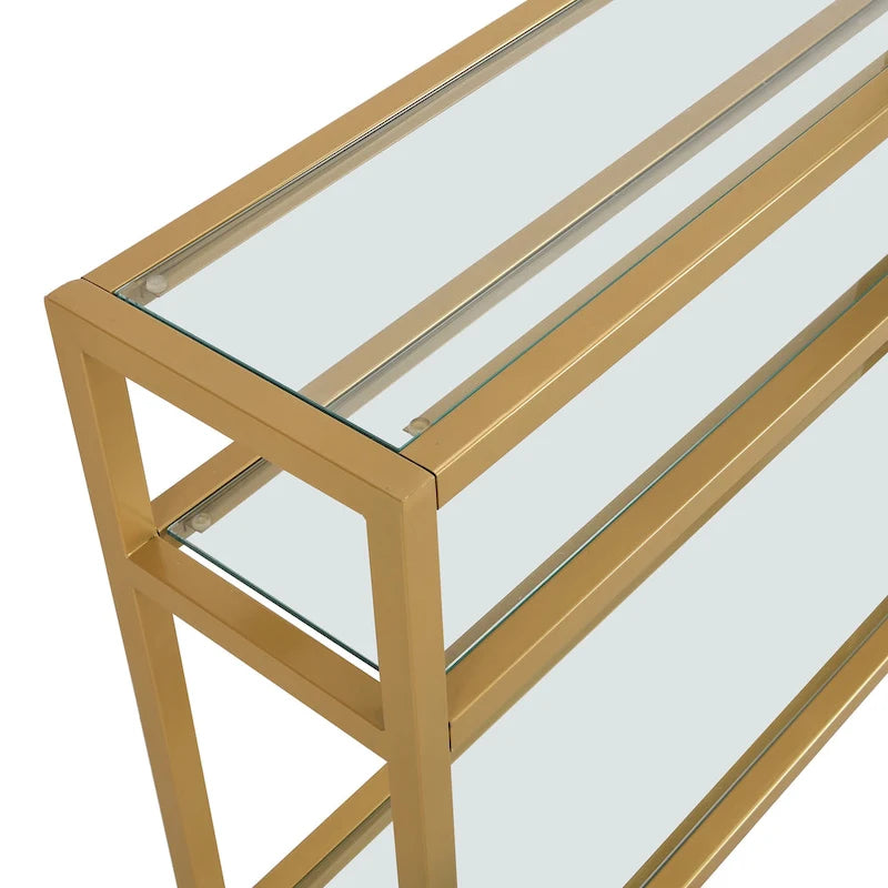 Chrysalis 3 Tier Glass Top Console Table - Gold