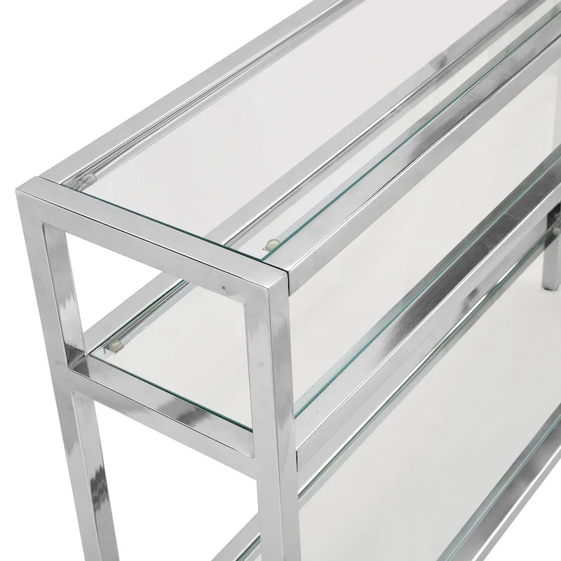 Chrysalis 3 Tier Glass Top Console Table - Gold