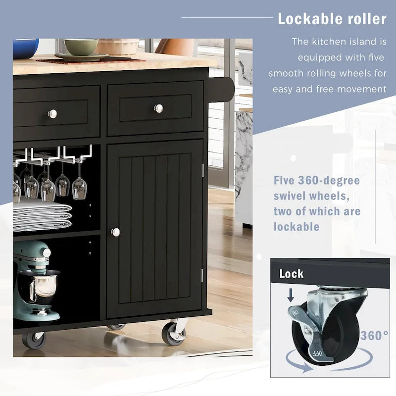 Kitchen Storage Island with Drop Leaf and Power Outlet For Dining Room
